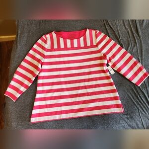 Talbots Womens XLP Pink & White Striped Shirt with 3/4" sleeves